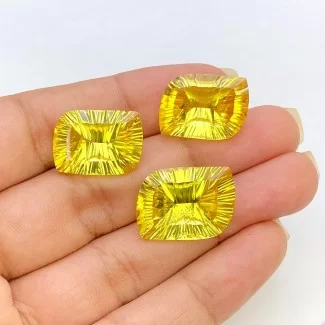 47.85 Cts. Lab Yellow Sapphire 20x13.5-19x12mm Concave Cut Fancy Shape AAA Grade Matched Gemstones Set - Total 3 Pcs.