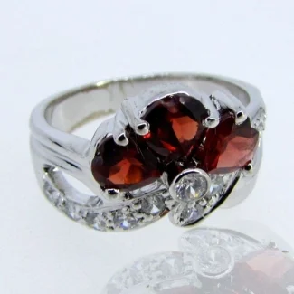 Garnet and Diamond White CZ 925 Sterling Silver Ring