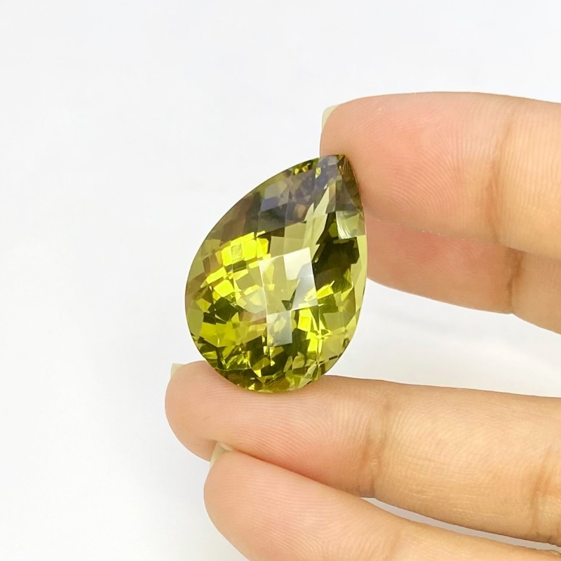  36.15 Cts. Olive Quartz 27x19mm Checkerboard Pear Shape AAA Grade Loose Gemstone - Total 1 Pc.