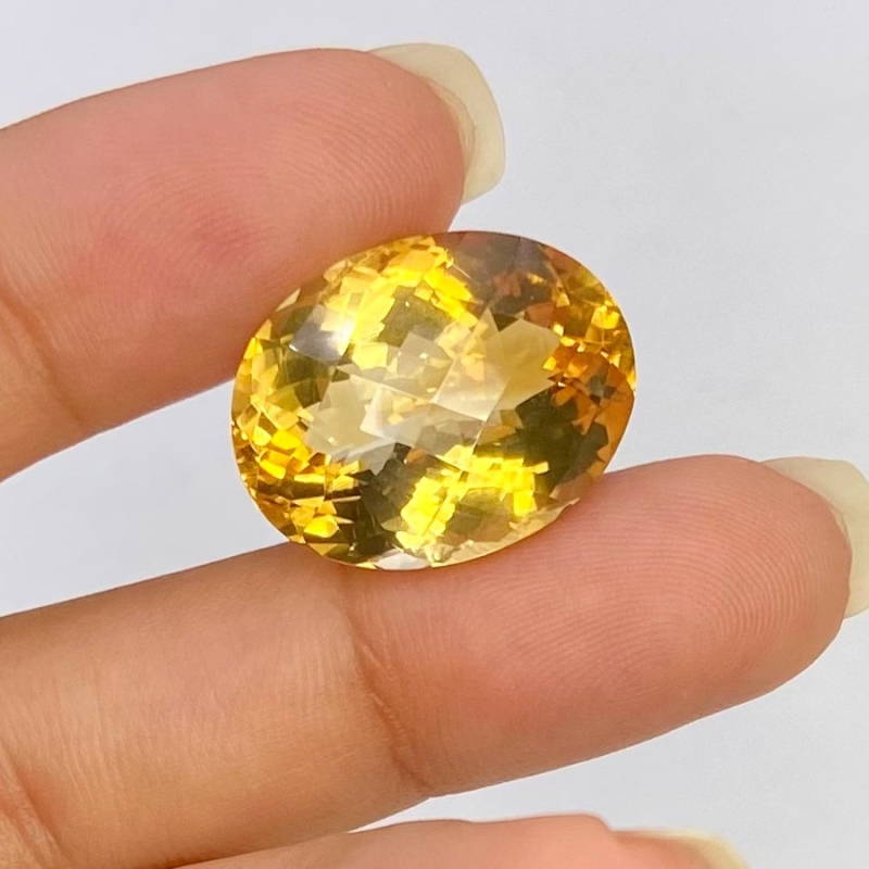  18.35 Cts. Citrine 20x15mm Checkerboard Oval Shape AA Grade Loose Gemstone - Total 1 Pc.
