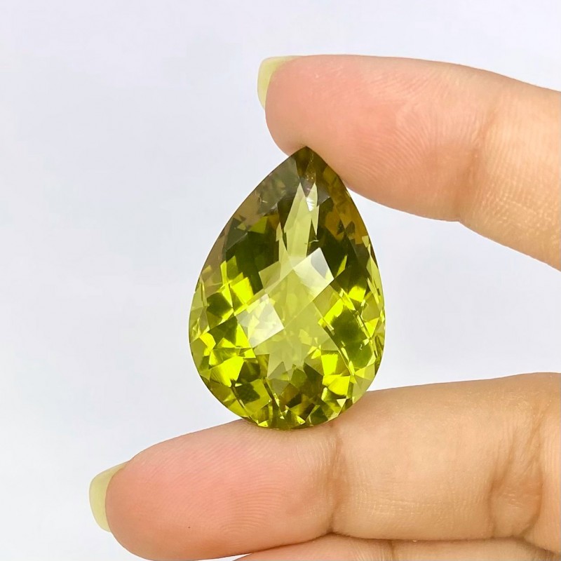  39.05 Cts. Olive Quartz 28x20mm Checkerboard Pear Shape AAA Grade Loose Gemstone - Total 1 Pc.