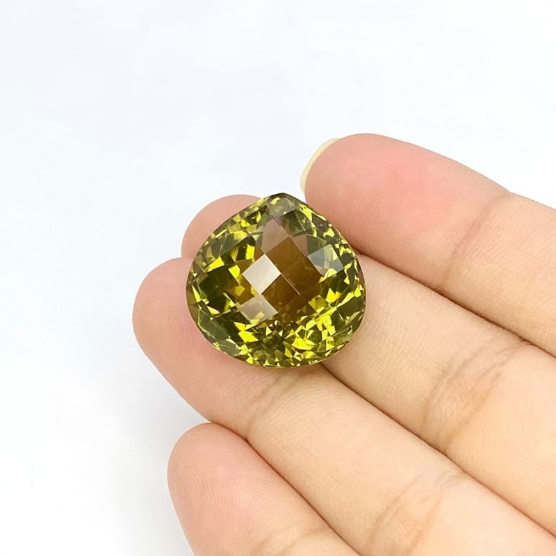  25.20 Cts. Olive Quartz 19mm Checkerboard Heart Shape AAA Grade Loose Gemstone - Total 1 Pc.