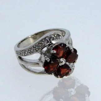 Garnet and Diamond White CZ 925 Sterling Silver Ring
