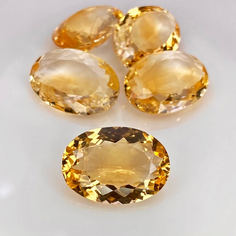 44.25 Cts. Citrine 18x13mm Faceted Oval Shape AA Grade Gemstones Parcel - Total 5 Pcs.