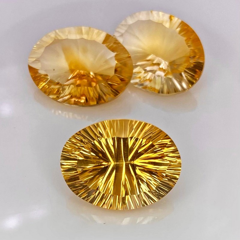 Citrine Concave Cut Oval Shape AA Grade Gemstone Parcel - 20x15mm - 3 Pc. - 40.85 Cts.