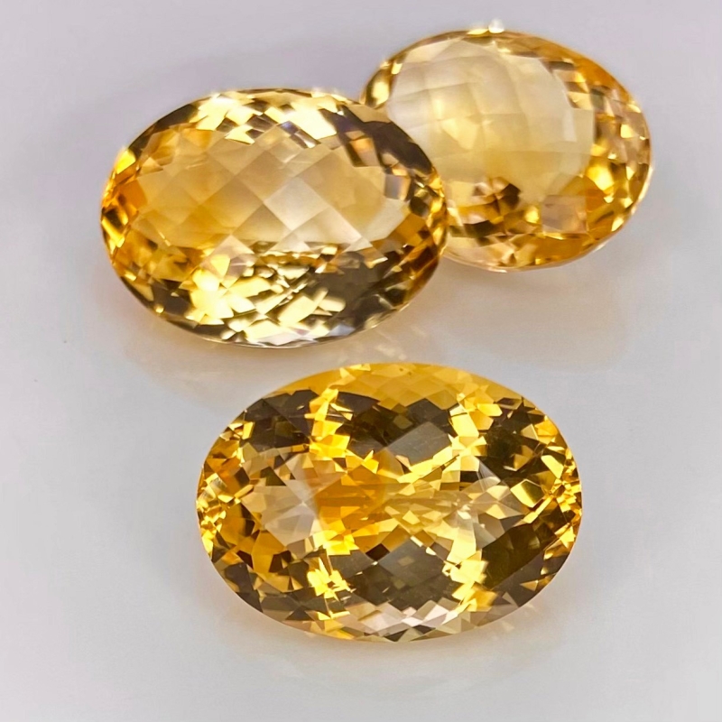 46 Cts. Citrine 20x14mm Checkerboard Oval Shape AA Grade Gemstones Parcel - Total 3 Pcs.