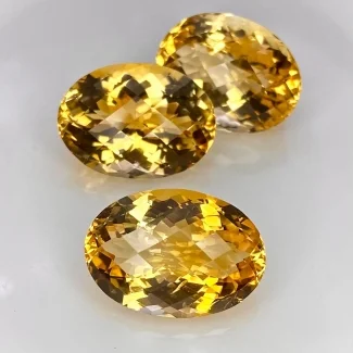 41.45 Cts. Citrine 18x13mm Checkerboard Oval Shape AA Grade Gemstones Parcel - Total 3 Pcs.