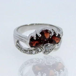 Garnet and Diamond White CZ 925 Sterling Silver Ring