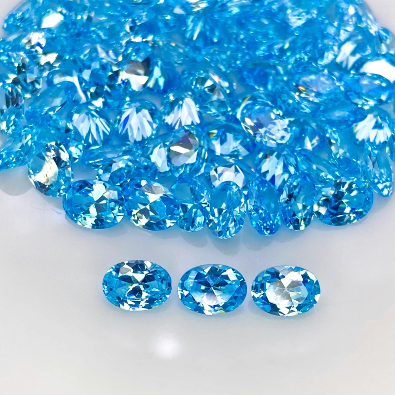  173.90 Cts. Aqua Blue CZ 8x6mm Faceted Oval Shape AAA Grade Gemstones Parcel - Total 88 Pcs.