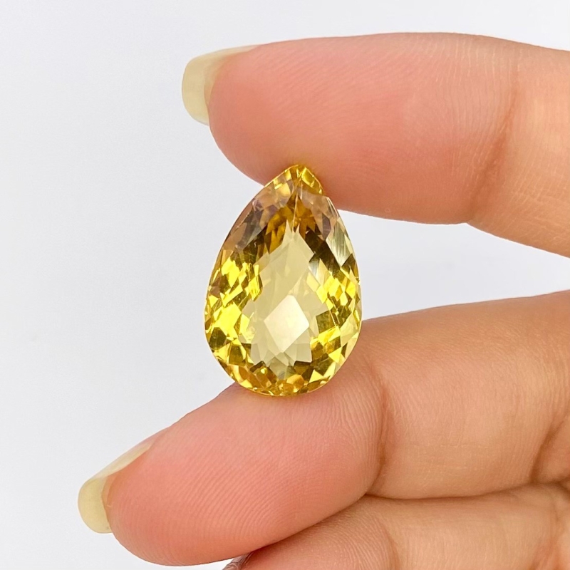  11 Cts. Beer Quartz 18x12.5mm Checkerboard Pear Shape AAA Grade Loose Gemstone - Total 1 Pc.