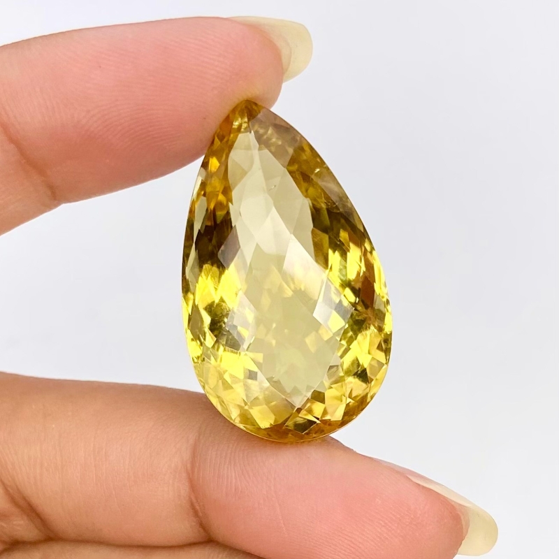  37.15 Cts. Beer Quartz 29x17.5mm Checkerboard Pear Shape AAA Grade Loose Gemstone - Total 1 Pc.