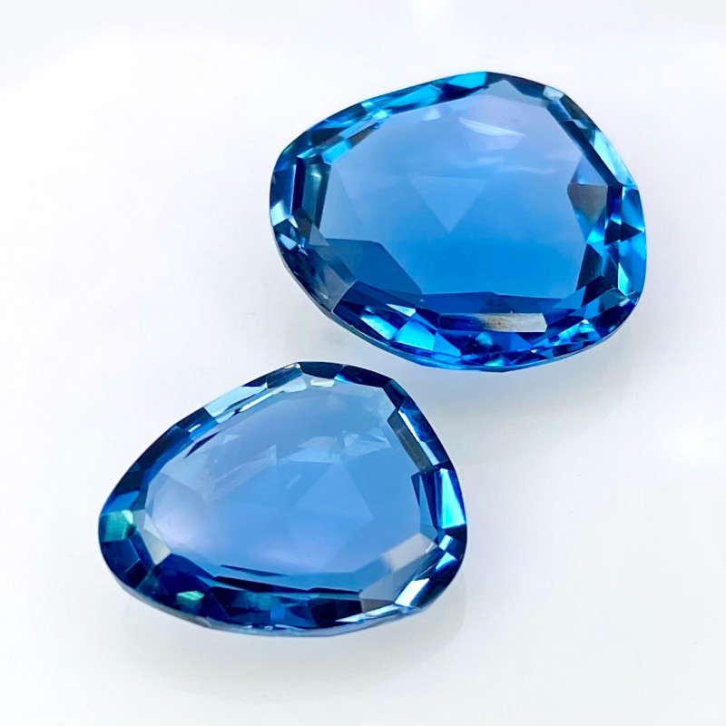 London Blue Topaz Faceted Irregular Shape AAA Grade Gemstone Parcel - 15.5x12.5-17x16mm - 2 Pc. - 20.95 Cts.
