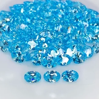  108.85 Cts. Aqua Blue CZ 7x5mm Faceted Oval Shape AAA Grade Gemstones Parcel - Total 90 Pcs.