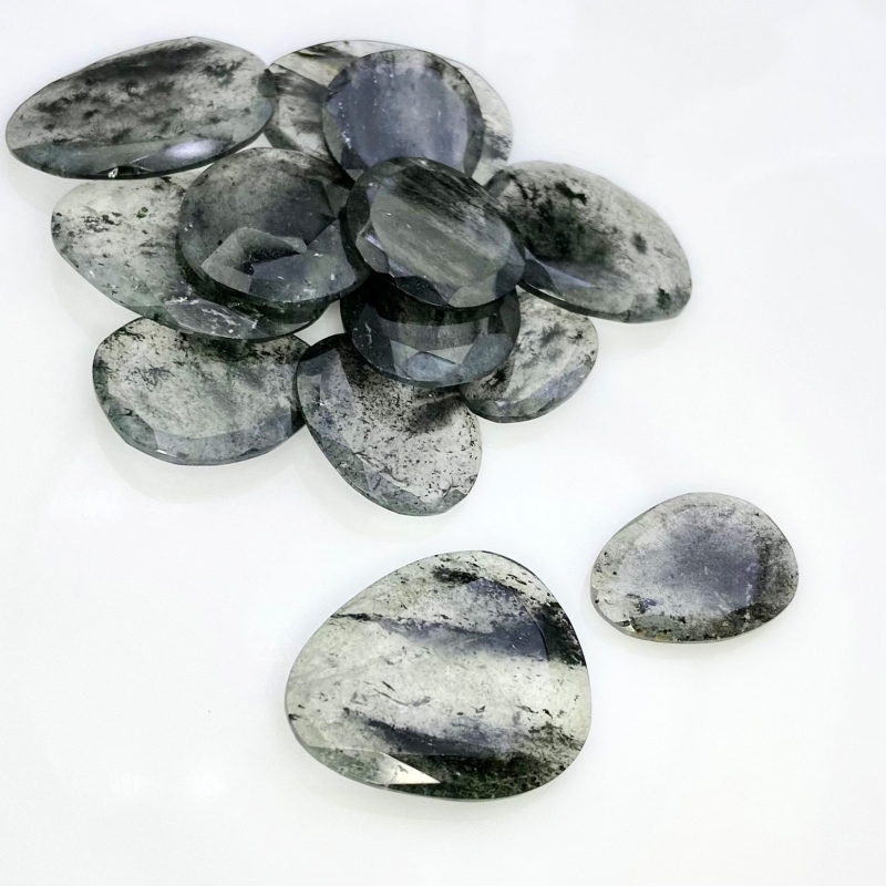 145 Carat Black Rutile 16.5-28mm Rose Cut Irregular Shape AA Grade Gemstones Parcel - Total 13 Pcs.