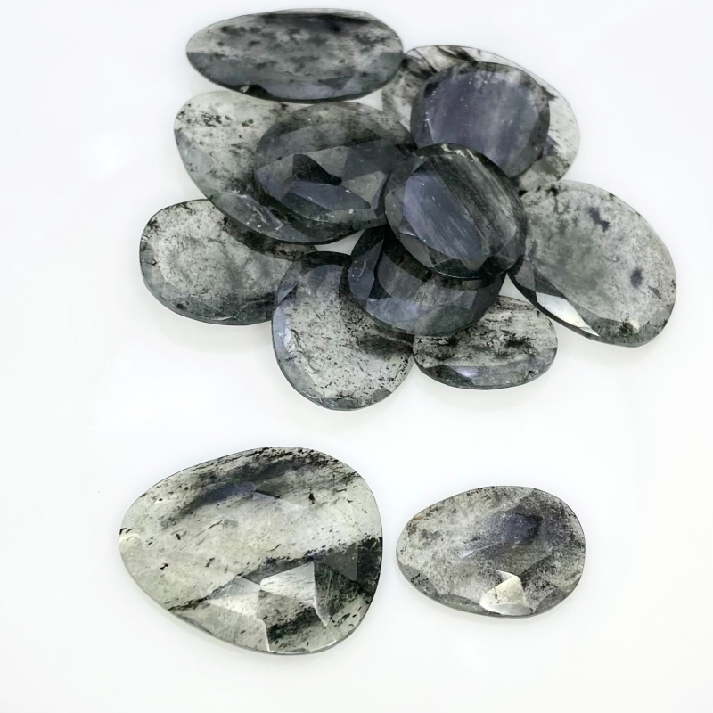 145 Carat Black Rutile 16.5-28mm Rose Cut Irregular Shape AA Grade Gemstones Parcel - Total 13 Pcs.
