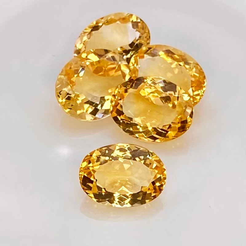 42.85 Cts. Citrine 16x12mm Faceted Oval Shape AA Grade Gemstones Parcel - Total 5 Pcs.
