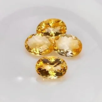 31.85 Cts. Citrine 16x12mm Checkerboard Oval Shape AA Grade Gemstones Parcel - Total 4 Pcs.