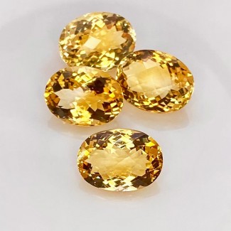 Citrine Checkerboard Oval Shape Gemstone Parcel - 16x12mm - 4 Pc. - 39 Cts.