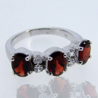 Garnet and Diamond White CZ 925 Sterling Silver Ring