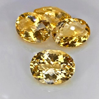 Citrine Checkerboard Oval Shape Gemstone Parcel - 16x12mm - 4 Pc. - 36.45 Cts.