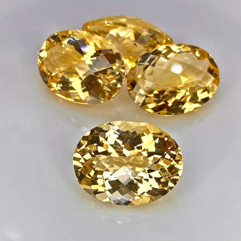 Citrine Checkerboard Oval Shape Gemstone Parcel - 16x12mm - 4 Pc. - 36.45 Cts.