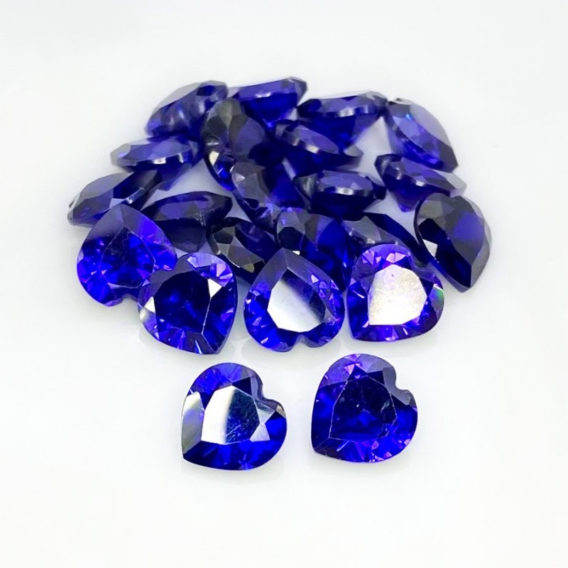  121.25 Cts. Tanzanite Blue CZ 10mm Faceted Heart Shape AAA Grade Gemstones Parcel - Total 22 Pcs.