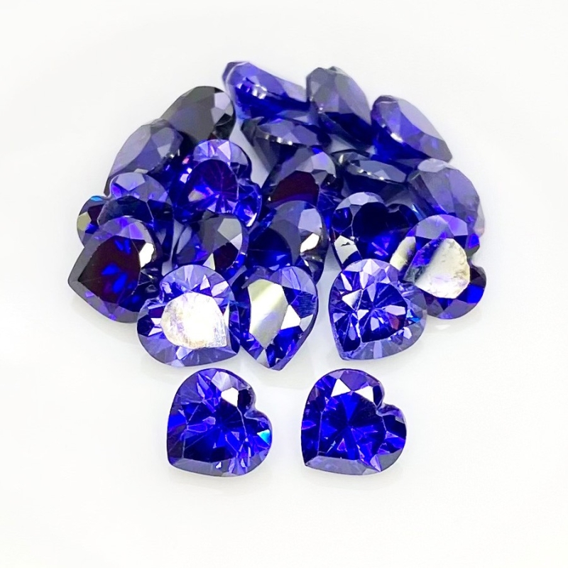  94.95 Cts. Tanzanite Blue CZ 9mm Faceted Heart Shape AAA Grade Gemstones Parcel - Total 21 Pcs.