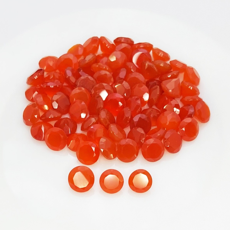 81 Cts. Carnelian 6.5-7.5mm Faceted Round Shape AA Grade Gemstones Parcel - Total 75 Pcs.