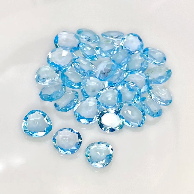 55.15 Carat Sky Blue Topaz 8x6-9.5x8.5mm Rose Cut Irregular Shape AAA Grade Gemstones Parcel - Total 30 Pcs.