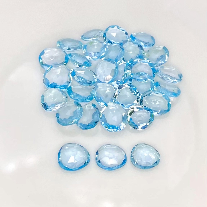 55.15 Carat Sky Blue Topaz 8x6-9.5x8.5mm Rose Cut Irregular Shape AAA Grade Gemstones Parcel - Total 30 Pcs.