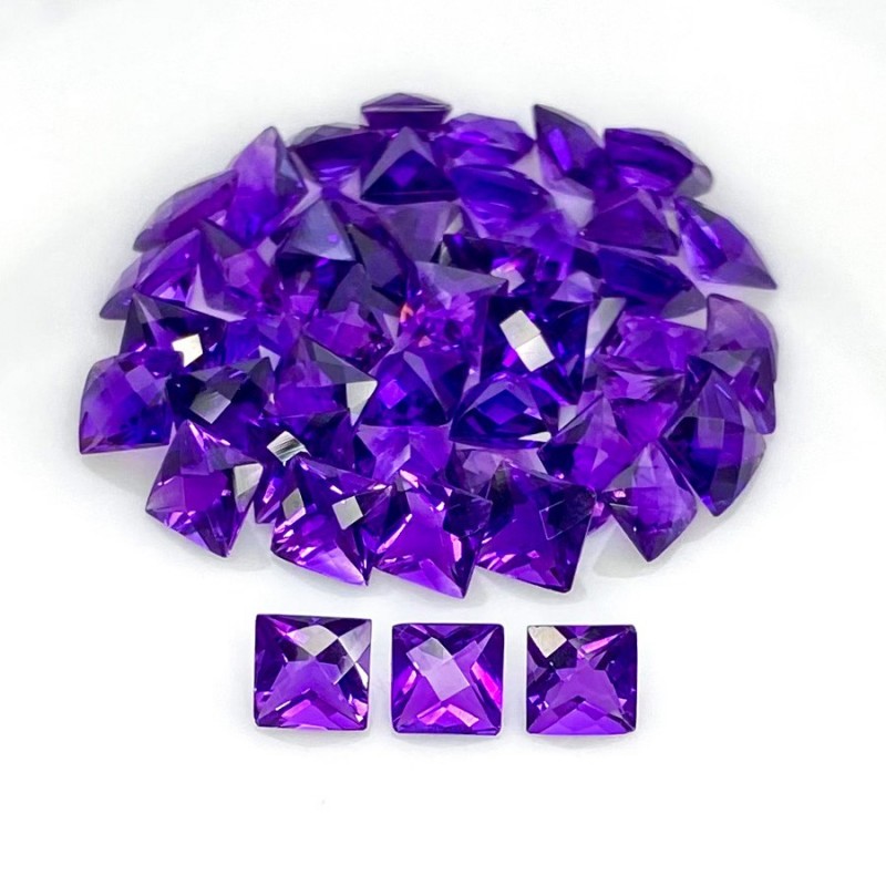 41.70 Cts. African Amethyst 4.5-6mm Checkerboard Square Shape AAA Grade Gemstones Parcel - Total 48 Pcs.