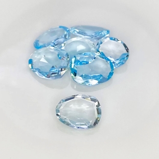 35.5 Carat Sky Blue Topaz 8-14mm Rose Cut Irregular Shape AAA Grade Gemstones Parcel - Total 7 Pcs.