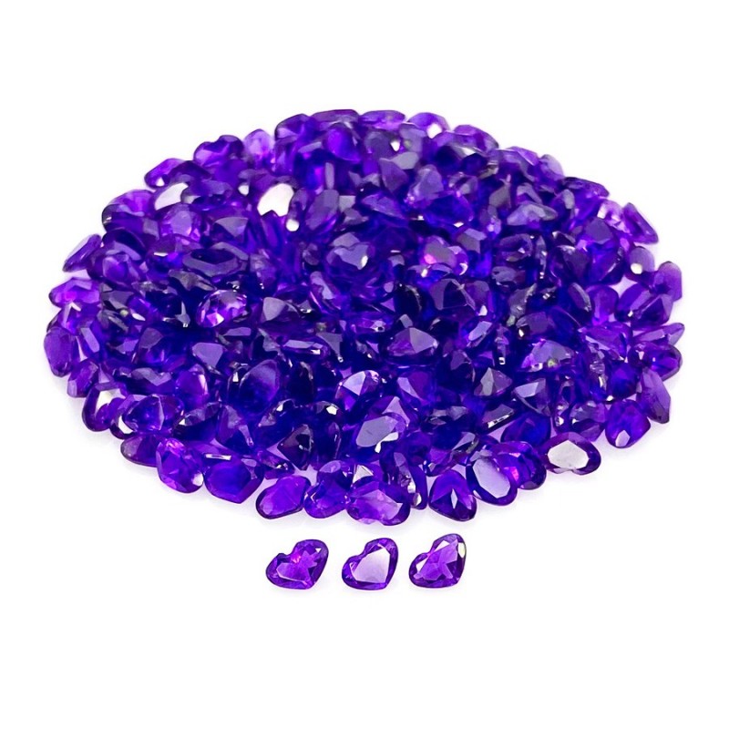 African Amethyst Faceted Heart Shape AA Grade Gemstone Parcel - 6x4mm - 250 Pc. - 96.80 Cts.