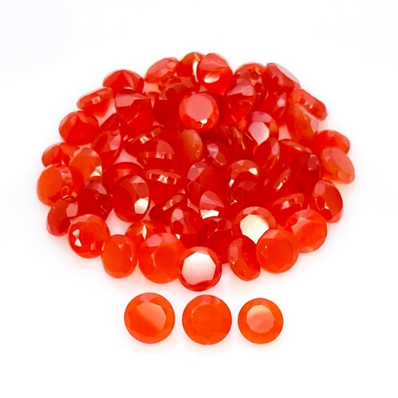 47.70 Cts. Carnelian 5.5-6.5mm Faceted Round Shape AA Grade Gemstones Parcel - Total 64 Pcs.