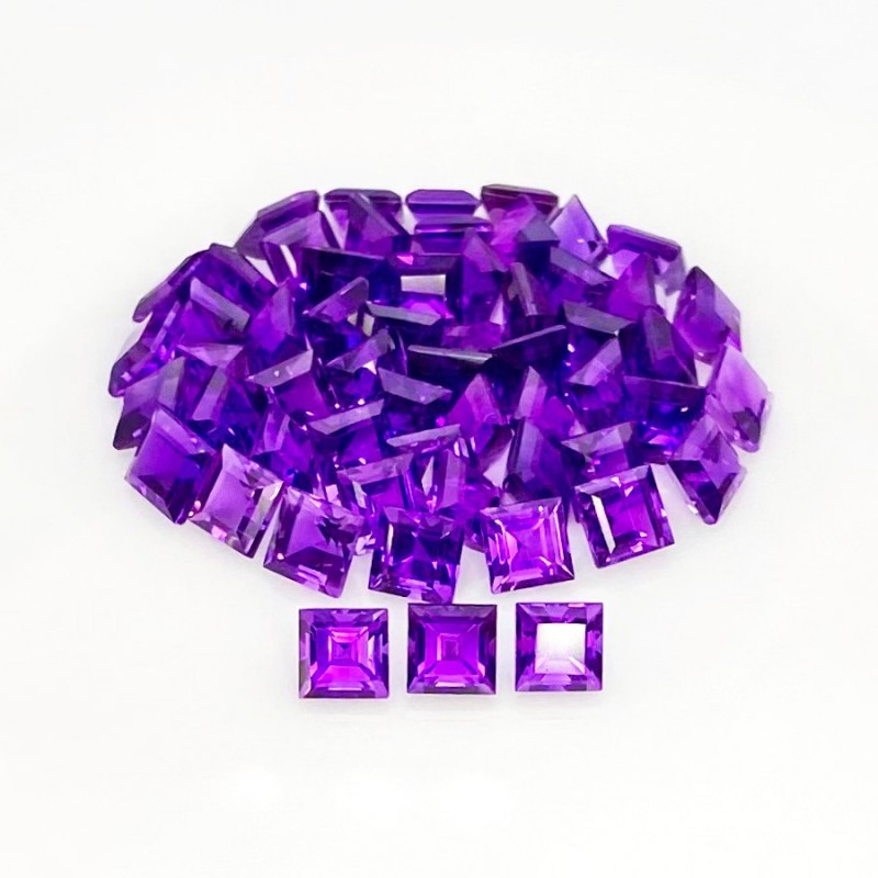 African Amethyst Step Cut Square Shape Gemstone Parcel - 5mm - 57 Pc. - 38.45 Cts.