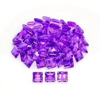 African Amethyst Step Cut Square Shape Gemstone Parcel - 5mm - 60 Pc. - 38.30 Cts.