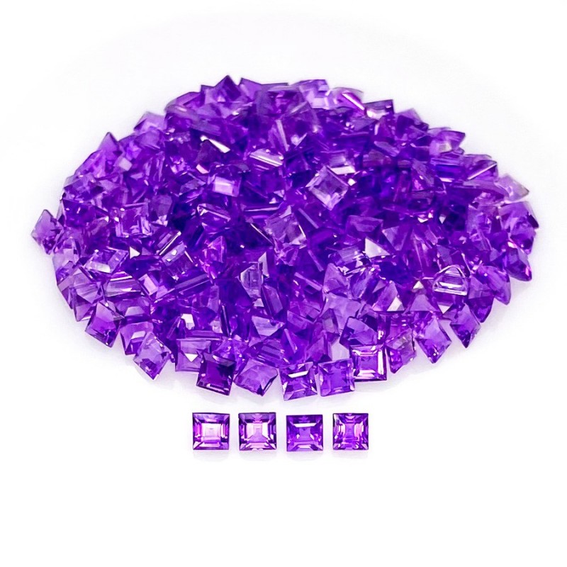 African Amethyst Step Cut Square Shape Gemstone Parcel - 3mm - 250 Pc. - 39.65 Cts.