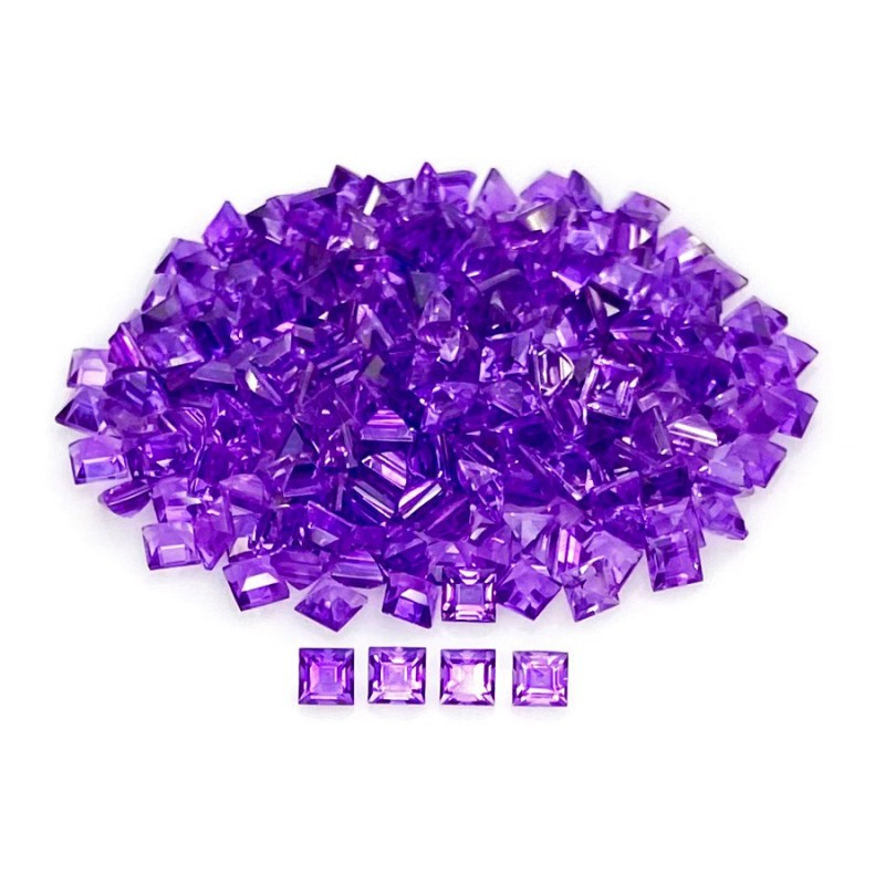 African Amethyst Step Cut Square Shape Gemstone Parcel - 3mm - 250 Pc. - 39.60 Cts.