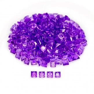 African Amethyst Step Cut Square Shape Gemstone Parcel - 3mm - 250 Pc. - 39.50 Cts.