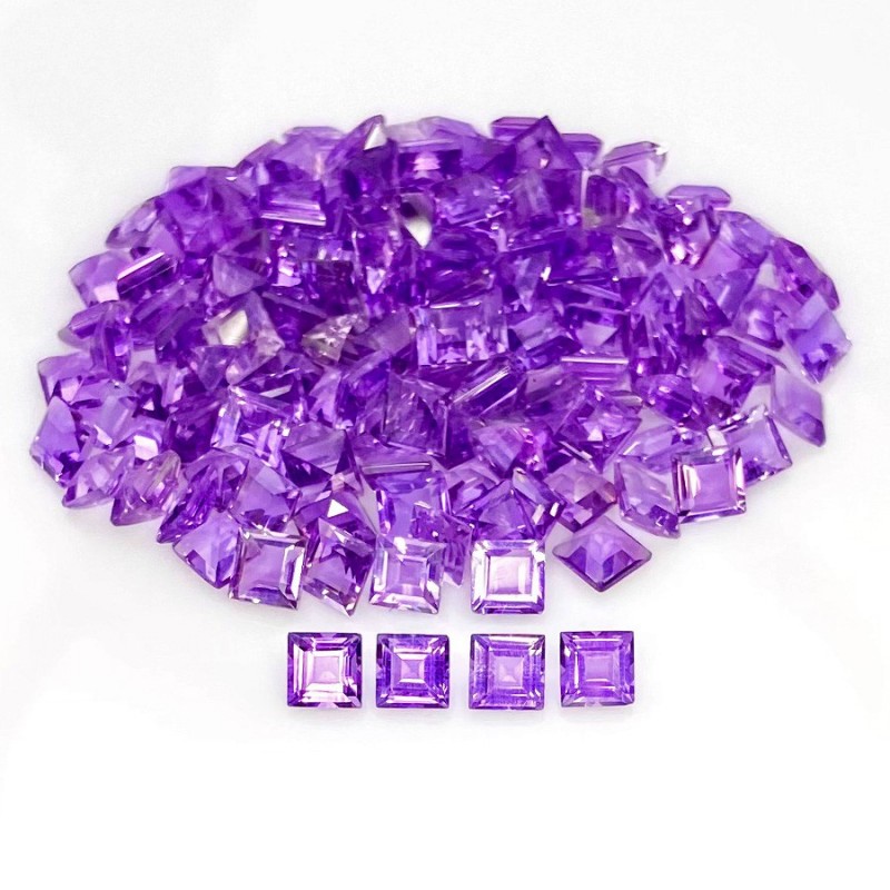 African Amethyst Step Cut Square Shape AA Grade Gemstone Parcel - 5mm - 150 Pc. - 93.80 Cts.