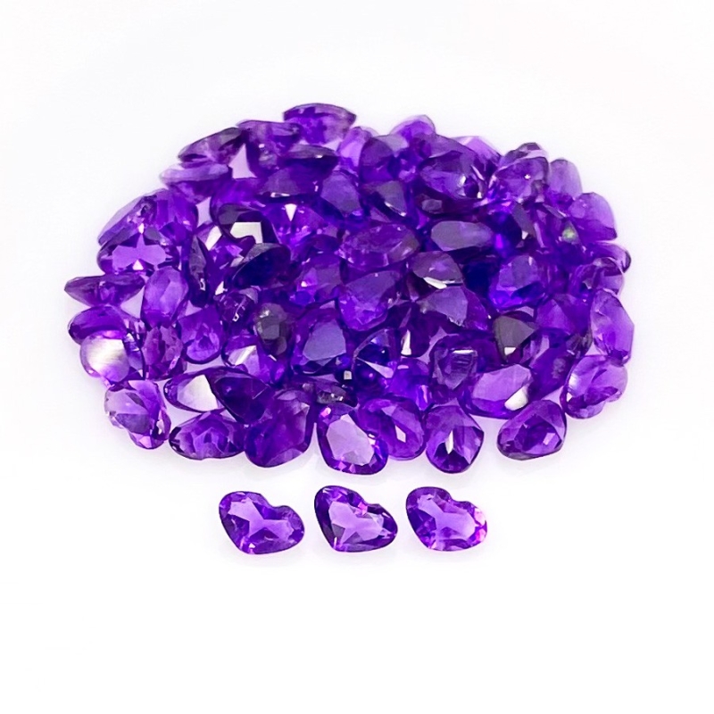 34.80 Cts. African Amethyst 6x4mm Faceted Heart Shape AA Grade Gemstones Parcel - Total 91 Pcs.