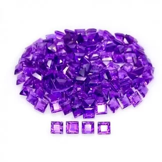 African Amethyst Step Cut Square Shape AA Grade Gemstone Parcel - 4mm - 140 Pc. - 46.75 Cts.