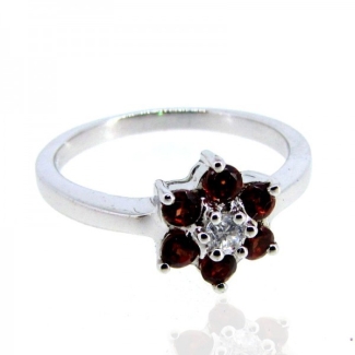 Garnet and Diamond White CZ 925 Sterling Silver Ring