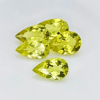 22.65 Carat Lemon Quartz 15x9-15.5x10.5mm Faceted Pear Shape AAA Grade Gemstones Parcel - Total 5 Pcs.