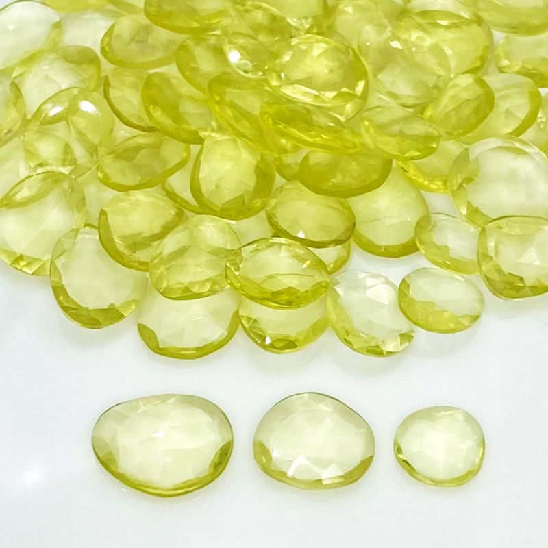 197.5 Carat Lemon Quartz 9x7-14x10mm Rose Cut Irregular Shape AA Grade Gemstones Parcel - Total 81 Pcs.