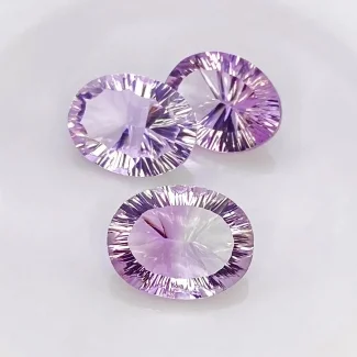  35.1 Carat Pink Amethyst 17.5x13.5-18.5x14.5mm Concave Cut Oval Shape AA Grade Gemstones Parcel - Total 3 Pcs.