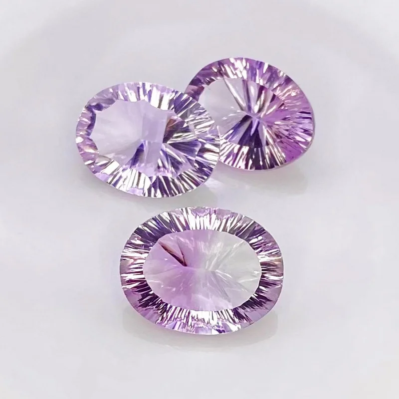 35.1 Carat Pink Amethyst 17.5x13.5-18.5x14.5mm Concave Cut Oval Shape AA Grade Gemstones Parcel - Total 3 Pcs.