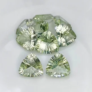 65 Cts. Green Amethyst 14mm Concave Cut Trillion Shape AAA Grade Gemstones Parcel - Total 9 Pcs.