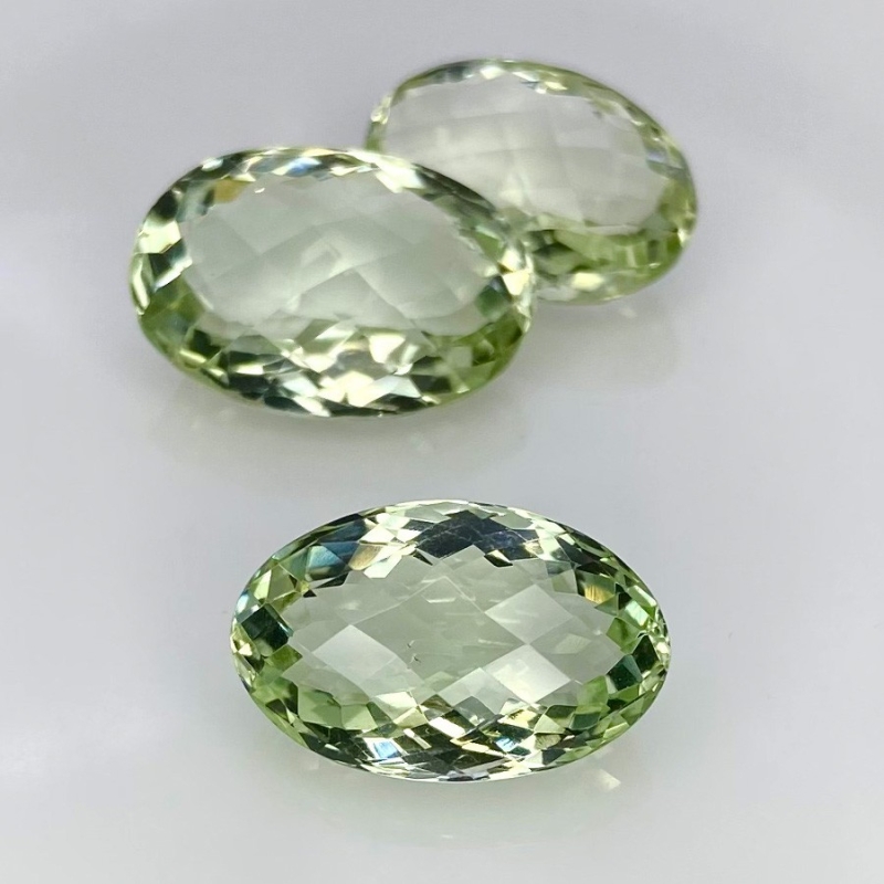 31.15 Carat Green Amethyst 17.5x11.5-18.5x13mm Checkerboard Oval Shape AA+ Grade Gemstones Parcel - Total 3 Pcs.