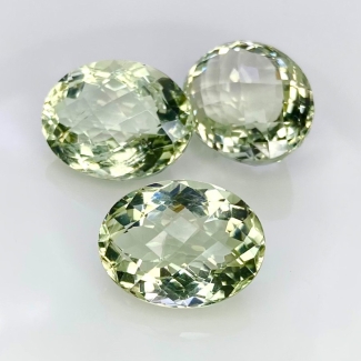47.12 Carat Green Amethyst 18x14-18.5x15mm Checkerboard Oval Shape AA+ Grade Gemstones Parcel - Total 3 Pcs.